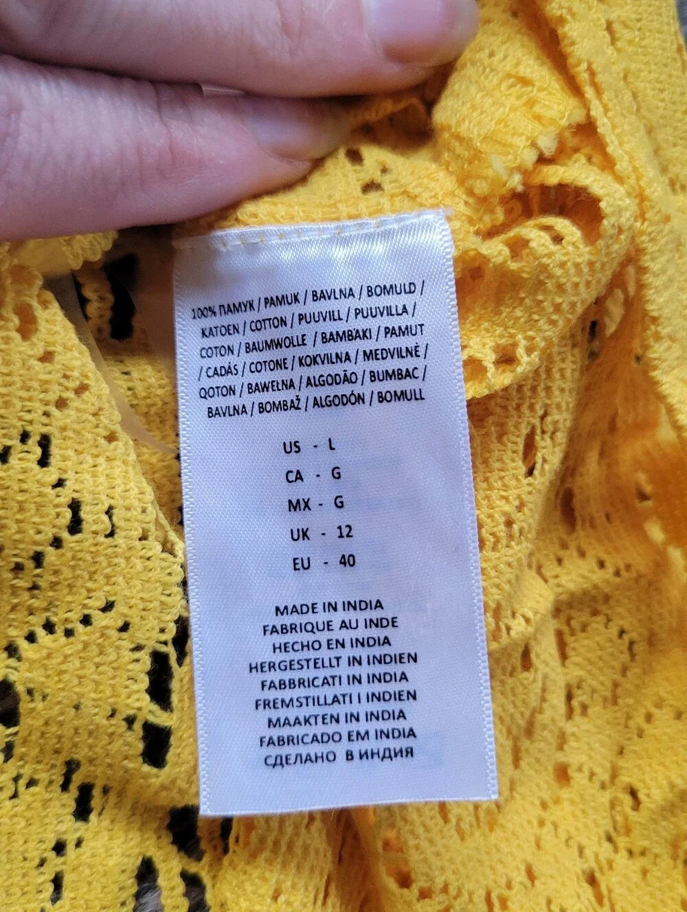 Yellow Crochet Lace Swim Coverup Set - Crochet Slitted Pants & Crop Top